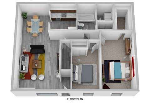 Floor plan for 2 beds, 1 bath